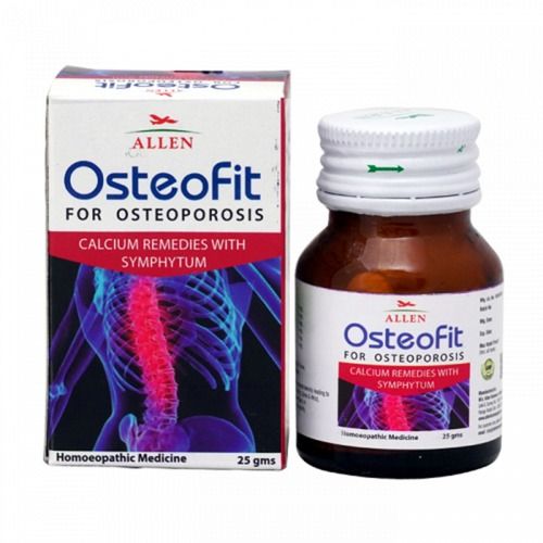 Osteofit Homeopathic Tablets For Weak Bones And Joints - 25 Gm Ingredients: Calcarea Carbonica 3X 5 Mg. Calcarea Fluorica 3X 5 Mg. Calcarea Phosphorica3X 5 Mg. Silicea 3X 2 Mg. Phosphorous 3X 2 Mg. Symphytum Officinale 3X 5 Mg. In Lactose Base.