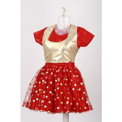 Skin Friendliness Elegant Look Red Netted Half Sleeves Casual Wear Girls Frock Age Group: 1-12