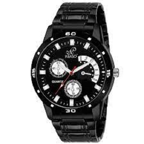 Stainless Steel Round Shape Analog Black Dial Mens Watch For Party Wear, Casual Wear