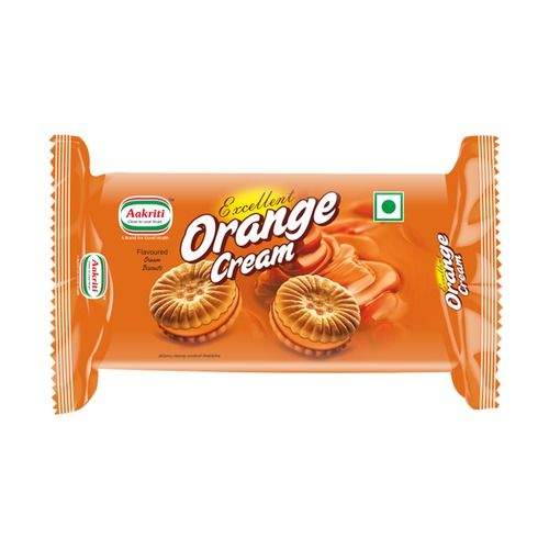 Hygienically Packed Crispy And Crunchy Aakriti Orange Flavour Round Cream Biscuit