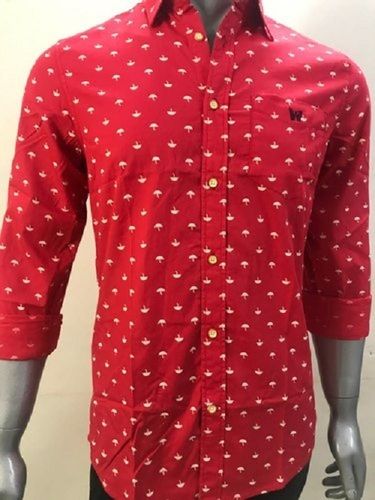 Mens Cotton Red Color Printed Pattern Full Sleeves Casual Wear Shirts Age Group: 19