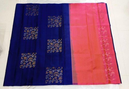 6.3 Length Blue With Pink Casual Wear Border Fancy Soft Silk Saree 