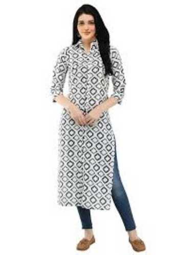 Washable Ladies Cotton 3/4Th Sleeves Casual And Formal Wear Kurti