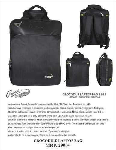 Black Lightweighted Crocodile Leatherette 3 In 1 Laptop Bag