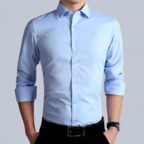 Quick Dry Comfortable Shrink Resistant And Good Looking Blue Colour Mens Formal Plain Shirts