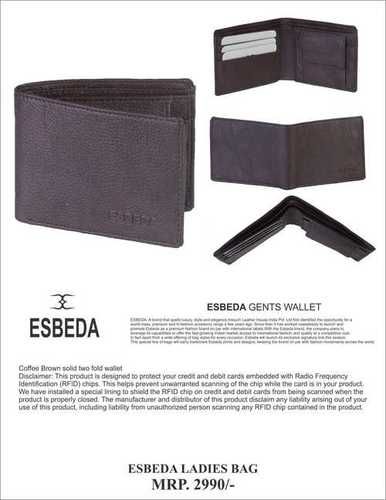 Esbeda Coffee Brown Solid Leather Two Fold Lightweighted Mens Wallet Size: Standard