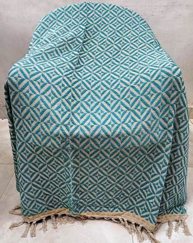 Jiomterical Zig Zag Cotton Throw - 125x150 cm Green & White, Soft Cozy Recycled Mill Dyeing