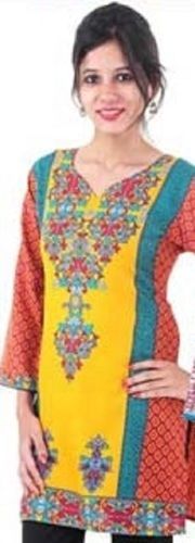 Assorted Ladies Regular Fit Full Sleeves V-Neck Printed Cotton Straight Kurti