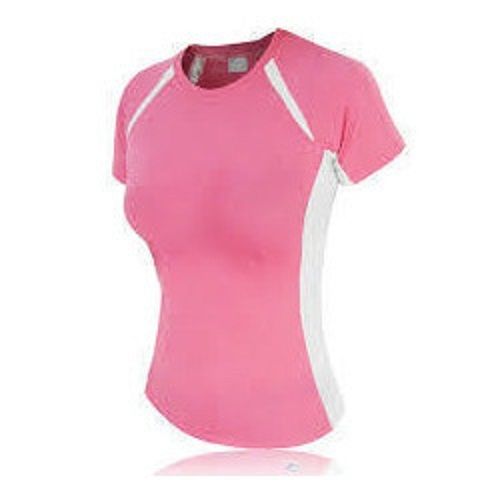 Pink And White Colour Ladies Sports T Shirt With Round Neck And Cotton Materials Age Group: Adults