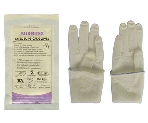 100% Disposable White Color Surgical Hand Gloves, To Protect Users Against Exposure To Potentially Harmful Materials Elasticity: Good