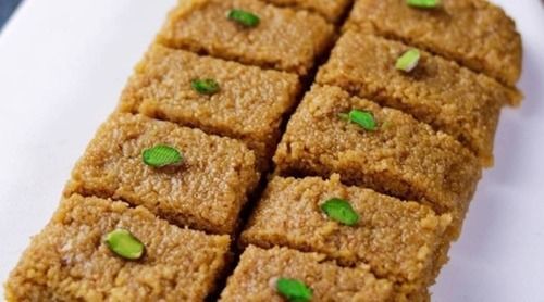 Light Sugar Brown Color Rectangle Sweet And Tasty Kalakand For Desert With Soft Textures