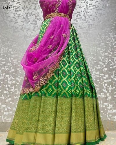 Jacquard Women's Lehenga with Net-Emboidered Work Dupatta