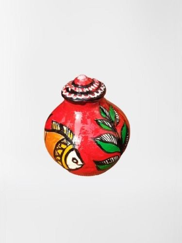 Red Longer Service Life Eye Catching Look Hand Painted Folk Art Round Gourd Pottery