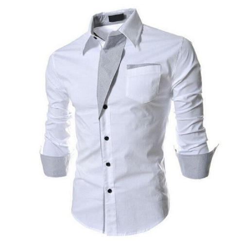 White Color Full Sleeves Plain Shirt With Front Single Pocket And Black Color Button Age Group: Adult