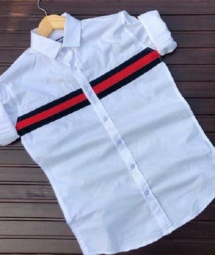 White Red And Black Lining Strips Mens Plain Shirts With Casual Wear And Washable Age Group: 19