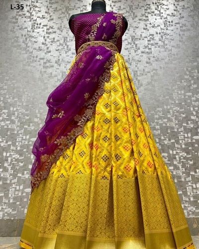 Yellow Womens Lehenga Choli With Net - Emboidered Work Dupatta