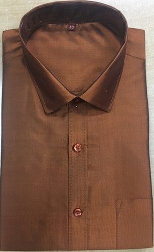 100% Pure Silk Plain Dyed Brown Color Full Sleeves Casual Wear Mens Shirts Collar Style: Straight