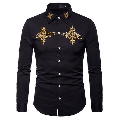 Full Sleeves Black Colour Embroidered Pattarn Casual Wear Mens Shirts Collar Style: Straight