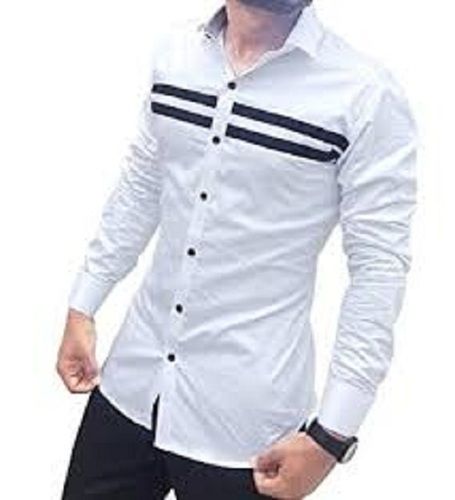 फुल स्लीव पहनने में आरामदायक और धोने में आसान 100% कॉटन व्हाइट और ब्लैक लाइनिंग स्ट्रिप पुरुषों की शर्ट 