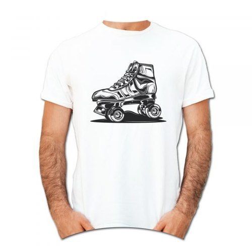 White Color Printed Mens T-Shirt With Half Sleeves And 100% Cotton Fabric Age Group: 19