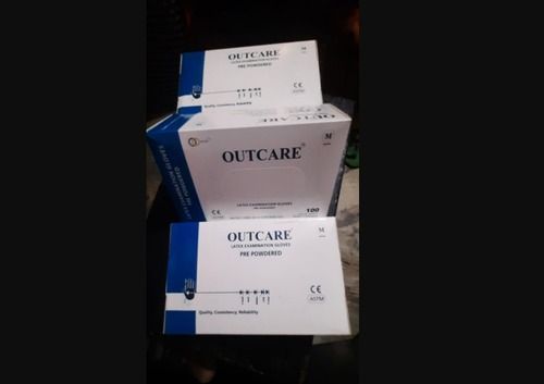 Outcare Rubber Pre Powder Latex Examination Full Finger Gloves For Hospital