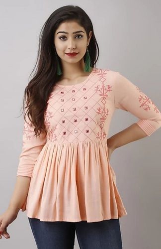Pink Color 3/4 Sleeves Stylish Ladies Tops For Casual And Regular