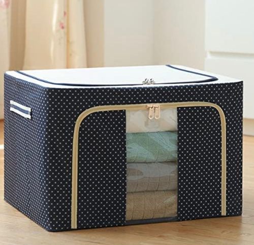 Rectangle Blue Zip Closure Foldable Fabric Storage Basket Bins For Home Uses