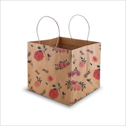 square shape brown color printed paper carry bags for cake boxes 500