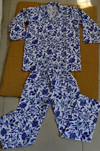 Cotton White And Blue Colour Kids Night Suit With Full Sleeves Top And Pant