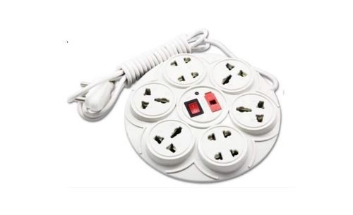 White Plastic Extension Board, 3 Pin Plug With 6 Socket, 3.5 Meter Cord
