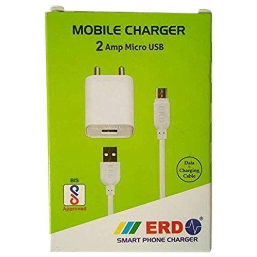  सभी Android और स्मार्ट फोन के लिए 1 मीटर USB केबल के साथ White Erd Tc-50 5V 2Amp सुपर फास्ट चार्जर 