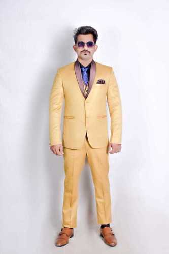 3 Piece Two Buttons Men'S Suit With Royal Yellow Color And Rayon Fabrics Size: Xxl