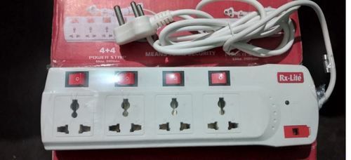 3 Pin And 4 Plugs White Color Power Extension Board With 1 Meter Length Cord Rated Voltage: 220 Volt (V)