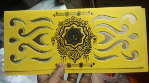 Designer Wedding Card For Invitation With Size 11 X 5 Inch And Yellow Color Size: 11X5