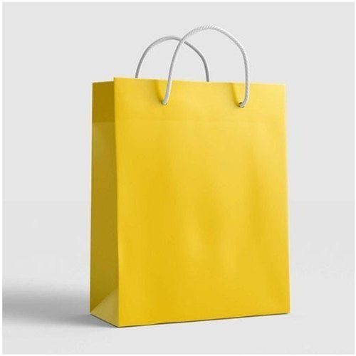 Recyclable Eco Friendly Customized Plain Paper Carry Bag, Yellow Colour For Shopping