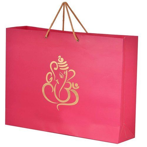 Disposable Recyclable Customized Pink Colour Printed Paper Carry Bag For Shopping