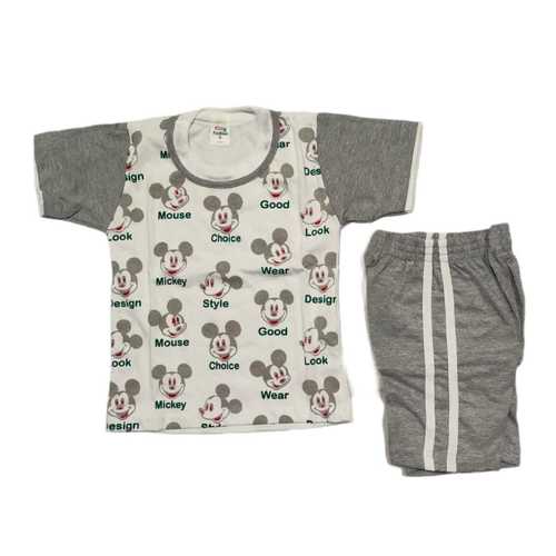 Trendy Stylish Lightweight Grey Mickey Mouse Casual T-shirt And Shorts For Kids