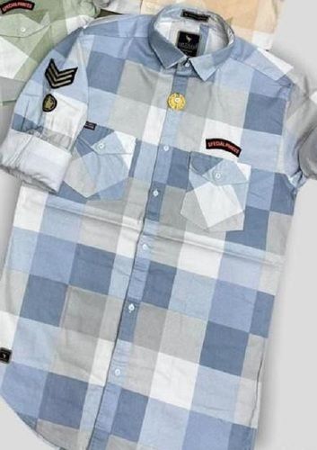 Trendy Stylish White And Blue Color Full Sleeves Hard Collar Style Mens Shirts Age Group: 20-30