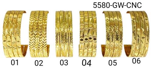 4 Gold Plated Brass Bangles Set With Cnc Dull