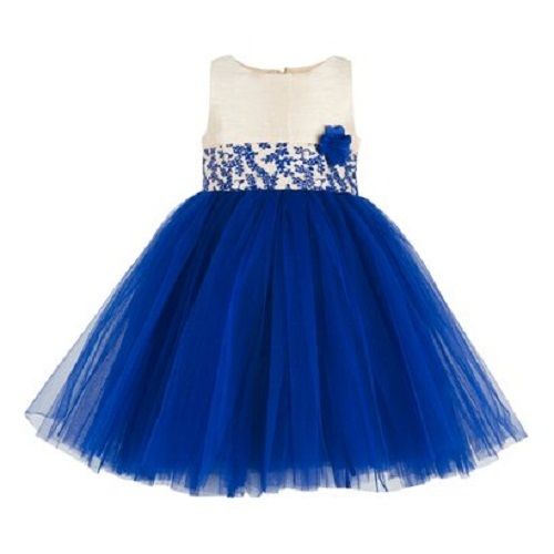 Royal Blue Diamond Sleeveless Dress with Boat Neck for the Girls