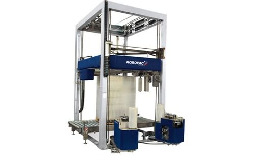 Blue And Off White Heavy-Duty Fully Automatics Rotating Ring Stretch Wrapping Machines