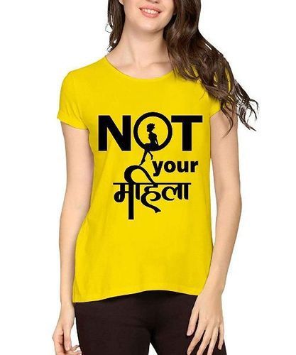 Ladies Yellow Round-Neck Half Sleeves Casual Cotton Printed T-Shirts Age Group: 18-65 Years