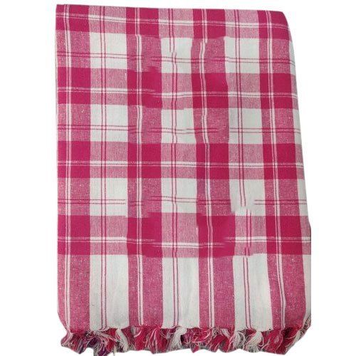 Pink And White Colour Check Cotton Towel With High Water Absorbent Ratio