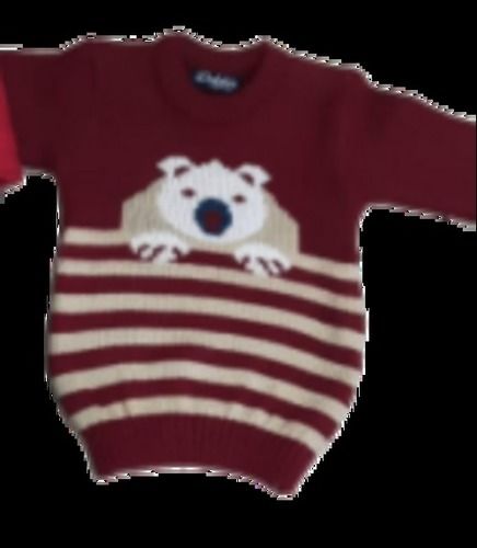 Maroon Soft Washable Comfortable And Breathable Woolen Teddy Print Kids Sweater