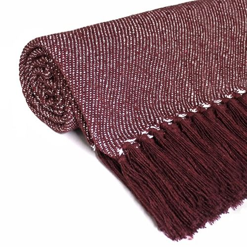 Plain Dyed Machine Made Burgundy Color Herringbone Cotton Throws