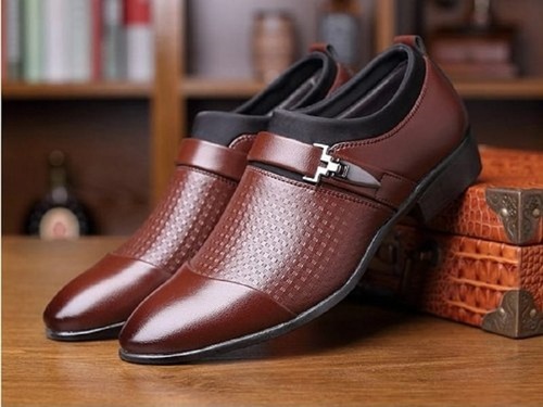 No Fade Office Wear Mens Formal Without Laces Brown Leather Shoes at ...
