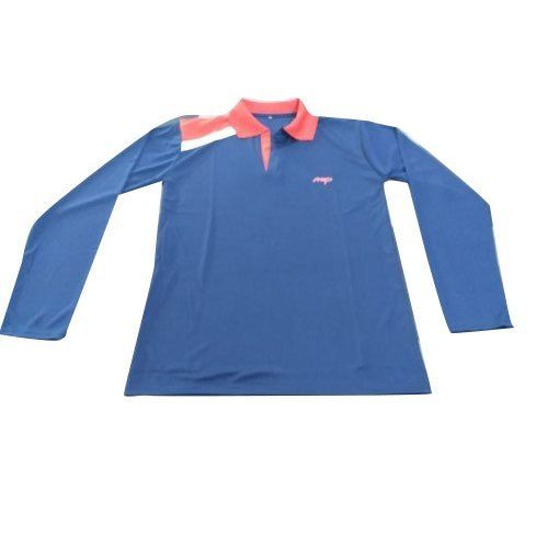 Plain Blue Colour Cotton Long Sleeves Polo Collared T Shirt For Mens  Gender: Male