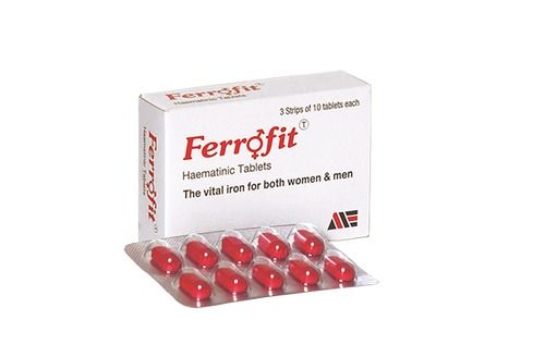 Red Color Ferrofit Iron Supplement Tablets For Both Mens And Womens 