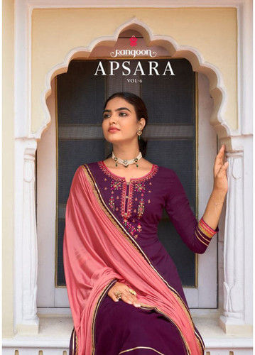 Apsara Vol-6 3/4th Sleeves Rayon Embroidery Salwar Kameez for Ladies