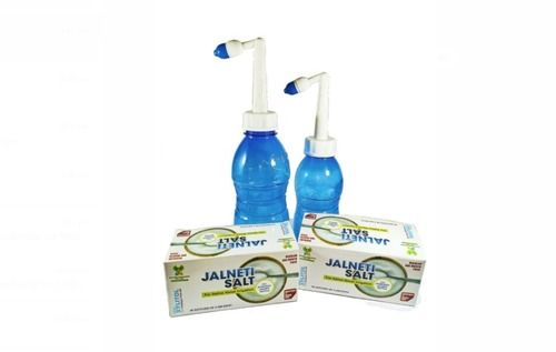 Plastic Combo Pack 500Ml And 300Ml Blue Color Neti Bottle With Jalanti Salt 5Gm & 3Gm Sachet